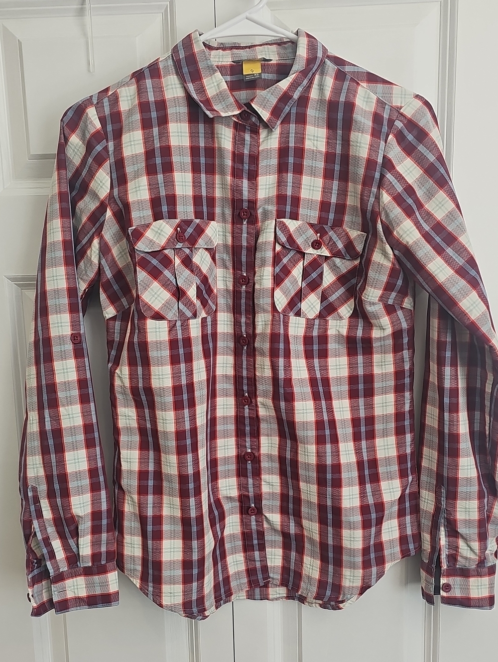 Eddie Bauer Red and White Plaid Button-Down Shirt